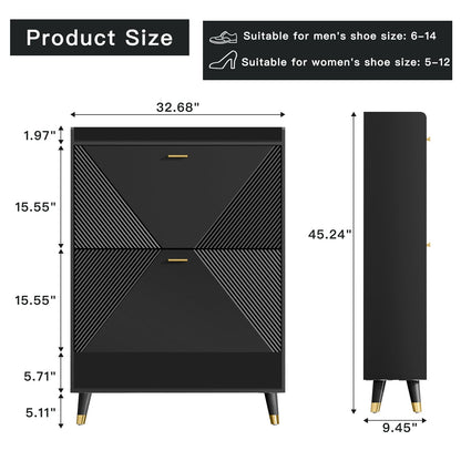 howcool Shoe Storage Cabinet with 2 Flip Drawers, Slim Wooden Freestanding Shoe Cabinet with Cubby and Shelf, Hidden Narrow Shoes Rack Organizer for Entryway Hallway, Holds 24 Pairs, Black - WoodArtSupply