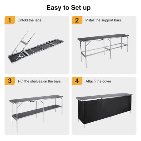 REDCAMP Portable Bar Table, Pop Up Folding Mobile Bar Bartender Table with Carry Bag for Events, Party, Camping, Tradeshow, Exhibition, Easy Setup, Black, 82"x33"x15" REDCAMP