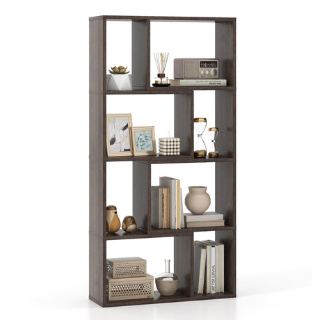 Giantex 8-Cube Geometric Bookshelf, 4-Tier High Bookcase, 48" Modern Storage Organizer, Floor Standing Open Display Shelving, Wooden Storage Cabinet for Living Room, Bedroom, Study, Gray Giantex