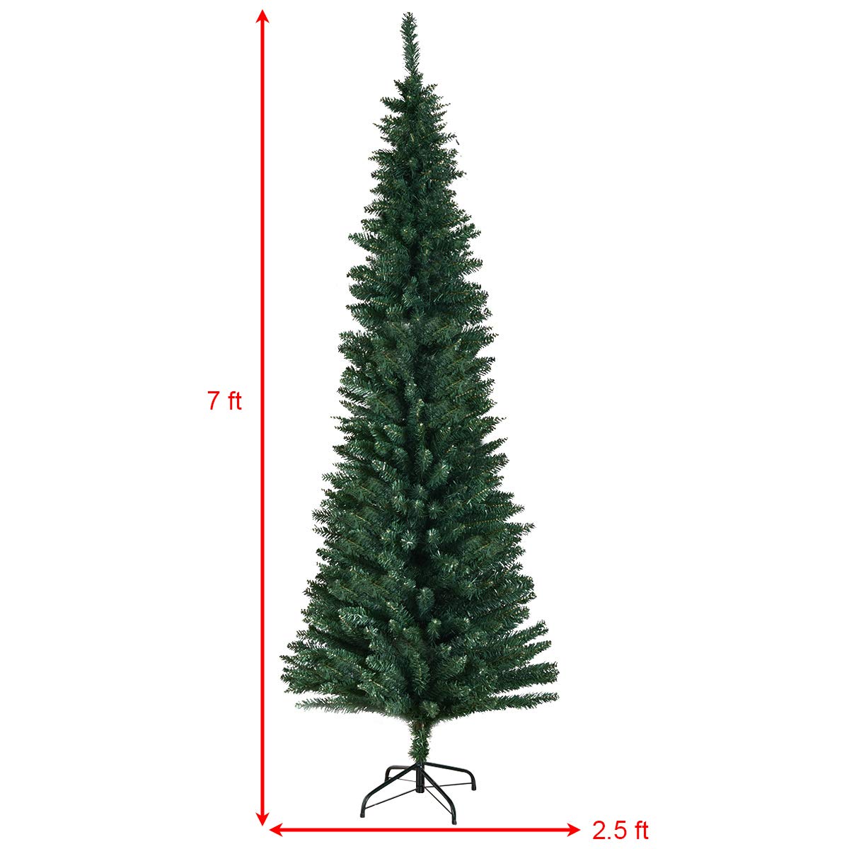 Artificial Pencil Christmas Tree, Premium Hinged Pine Tree with Solid Metal Legs, Perfect for Home, Shops and Holiday Decoration, Green (7FT)