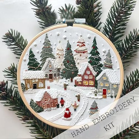 MAZAOTEU Christmas Embroidery Kits for Adults Beginners, Christmas Cross Stitch Kits, Needlepoint Ornament Holiday Embroidery Kit, Adult Crafts for Women DIY Hand Crossstitching Kits (Cat) MAZAOTEU