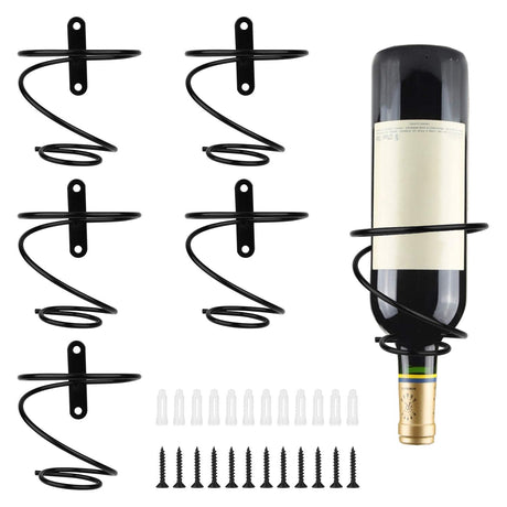 Yimerlen 6 Pcs Spiral Wine Wall Holder, Wall Mounted Wine Rack, Metal Wine Bottle Display Holder for Wine Storage Wall Wine Theme Decor (Downward Style) Black Yimerlen