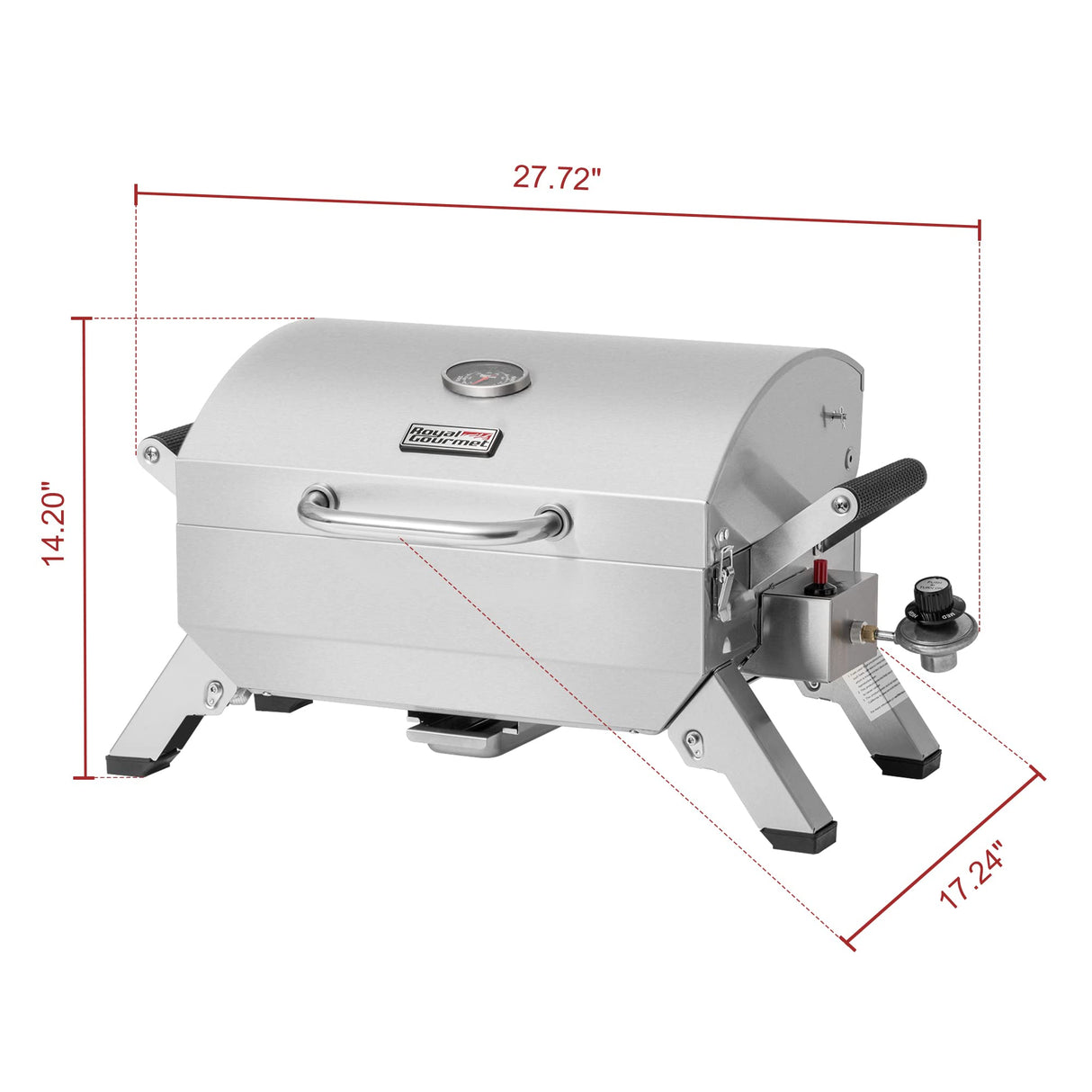 Grills House Stainless Steel Portable Grill with Two Handles and Travel Locks, Tabletop Propane Gas Grill with Folding Legs, 10000 BTU, for Picnic Cookout, GT2001, Silver Grills House