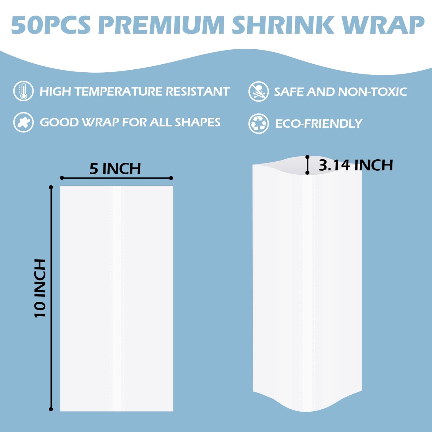 HTVRONT Shrink Wrap for Sublimation Tumblers 5X10 Inch - 100PCS Sublimation Shrink Wrap Sleeves, Heat-Resistant Tumbler Shrink Wrap Film