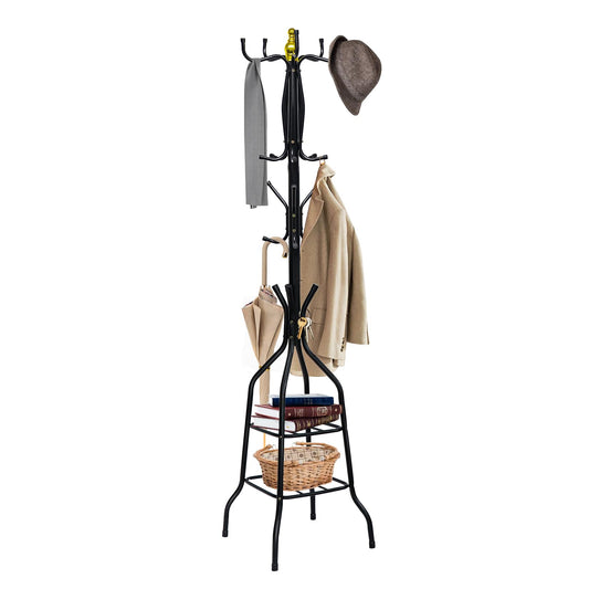 Coat Rack, Freestanding Coat Rack with 20 Hooks and 2 Storage Shelf, 14.8"L x14.8"W x 65"H Coat Tree for Clothes, Hats, Bags, Jacket, Umbrella, Home Decor for Entryway, Hallway, Bedroom, Office