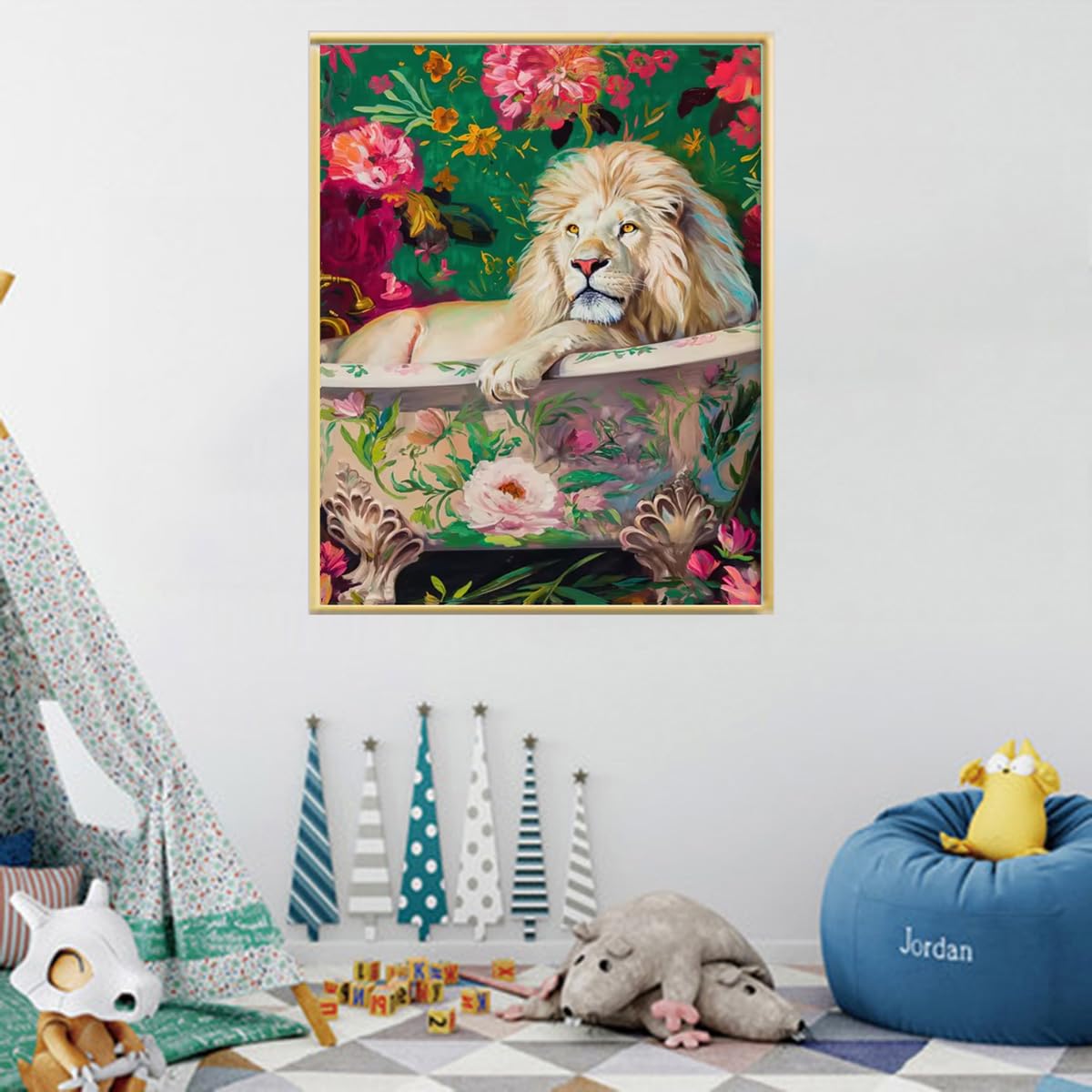 Paint by Numbers kit for Adults Beginner Bathroom Lion, Easy Paint by Number Kits on Canvas Retro Flowers Acrylic Painting Home Decor, 12 x 16 Inch Peeua