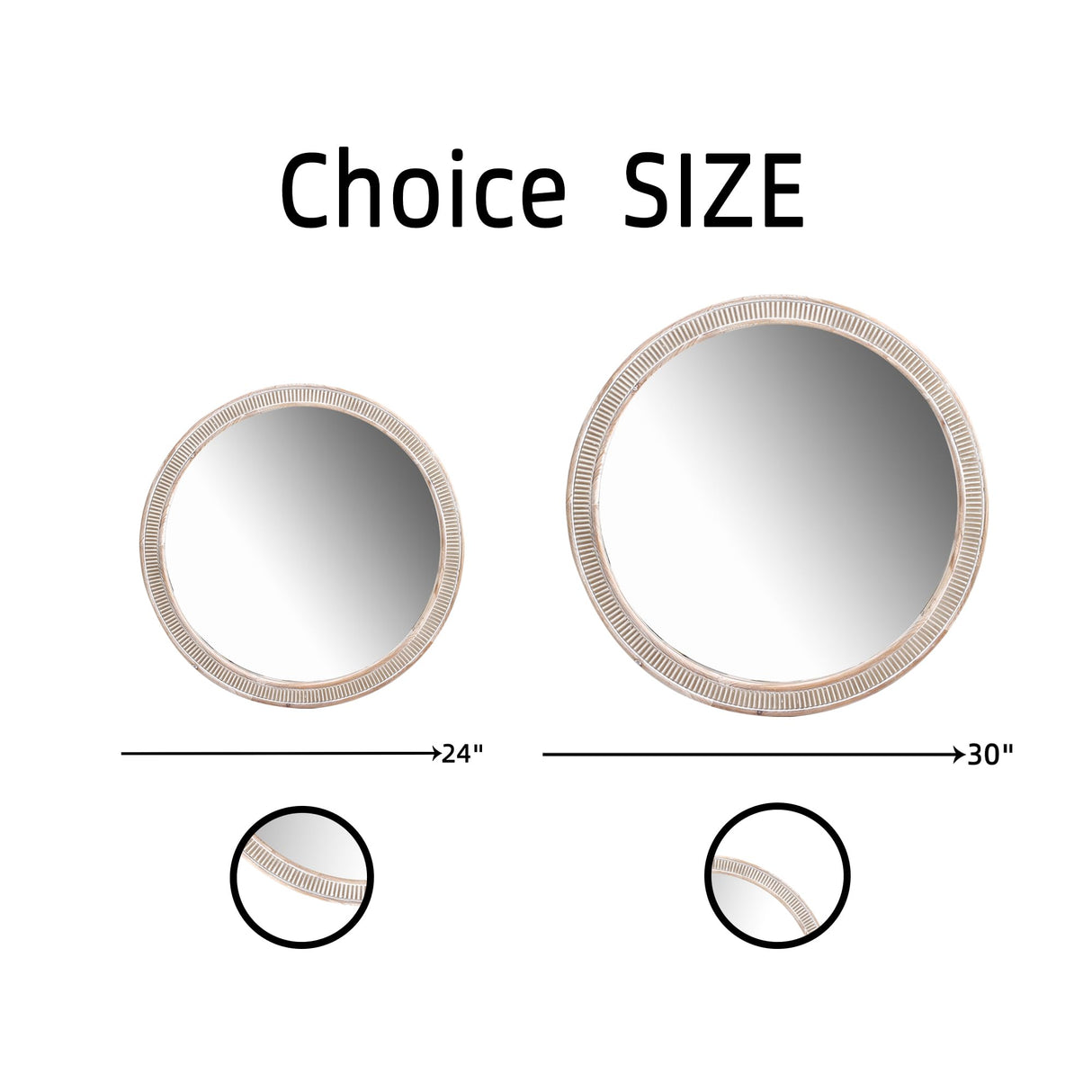 HOITUZYUS 24 inch Round Wood Mirror Farmhouse Wall Mirror with Wooden Frame Wood Frame Boho Circle Mirrors Accent Mirror for Bathroom,Bedroom, Living Room, Foyer HOITUZYUS