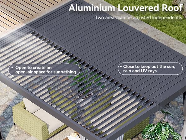 Aoxun Louvered Pergola 12' x 16' Outdoor Aluminum Pergola with Adjustable Top for Decks, Gardens and Backyards, Gray Aoxun