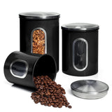 Moss & Stone 3 Piece Black Canisters Sets For The Kitchen, Airtight Canister Set With See Through Window, Airtight Coffee Container, Tea Organizer & Sugar Canisters, Black Kitchen Canisters Set of 3 Moss & Stone