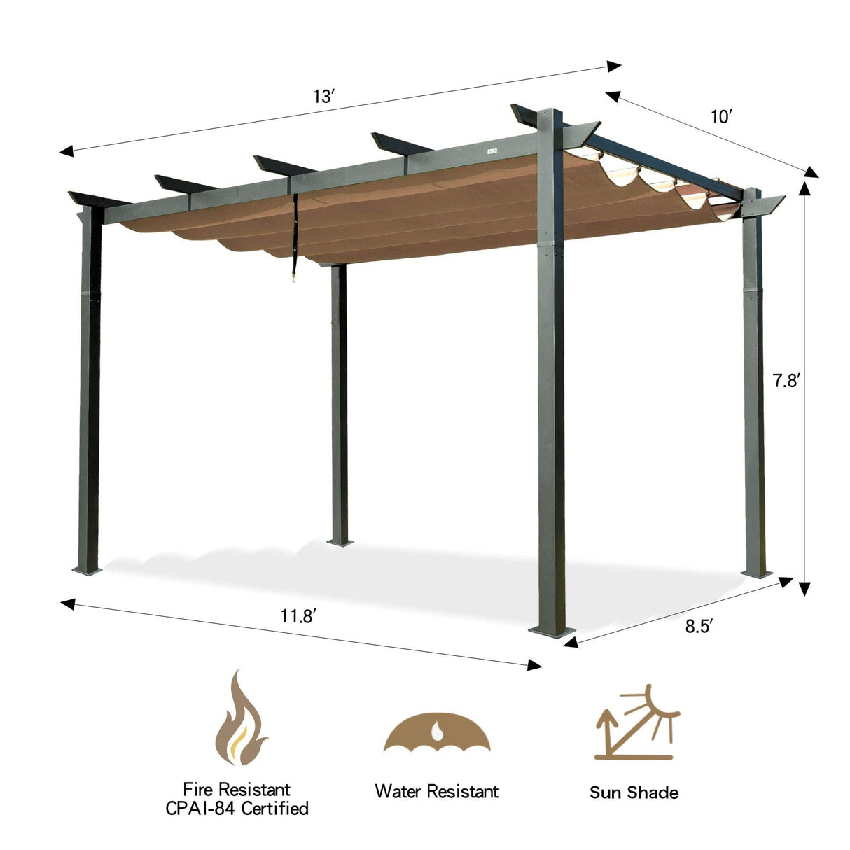 Domi Outdoor Living 10’ X 13’ Outdoor Retractable Pergola with Weather-Resistant Canopy Aluminum Garden Pergola Patio Grill Gazebo for Courtyard domi outdoor living