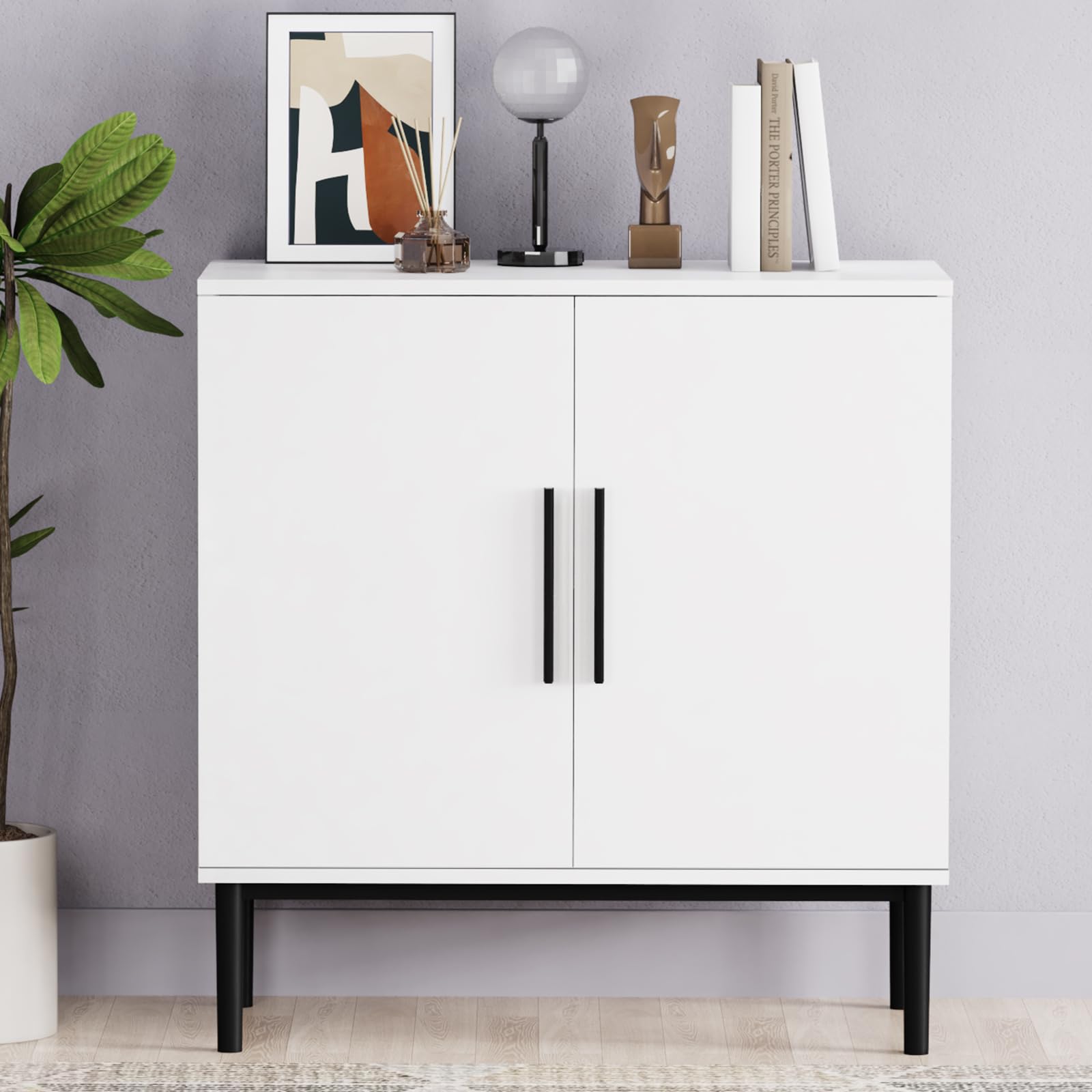 REHOOPEX Storage Cabinet, Modern Accent Buffet Cabinet, Free Standing Sideboard and Buffet Storage with Door, Wood Buffet Sideboard for Bedroom, Living Room, Kitchen or Hallway (1, White) - WoodArtSupply