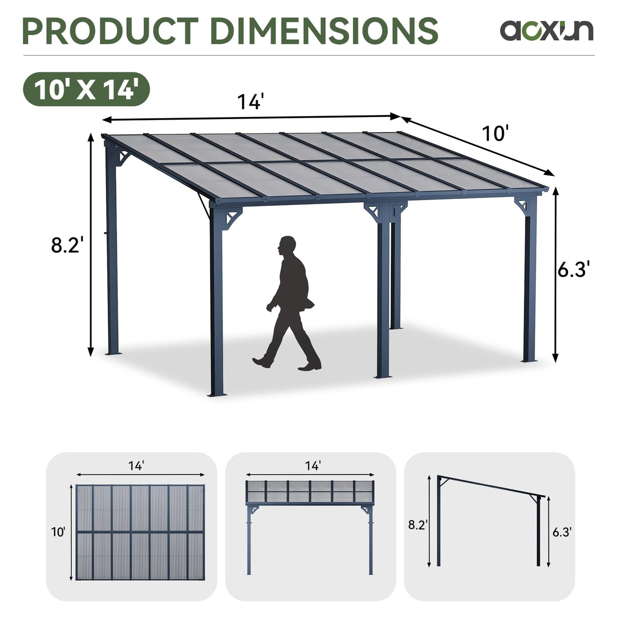 Aoxun Gazebo for Patio 10' x 14', Gazebo Pergola with Sloped Roof, Large Wall-Mounted Heavy Duty Awnings, for Backyard, Patio, Deck and More Aoxun