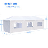KUIKUI 10'x30' Party Tent with Sidewalls, Carpas para Fiestas 10x30, Tents for Parties with 8 Removable Sidewalls, White KUIKUI
