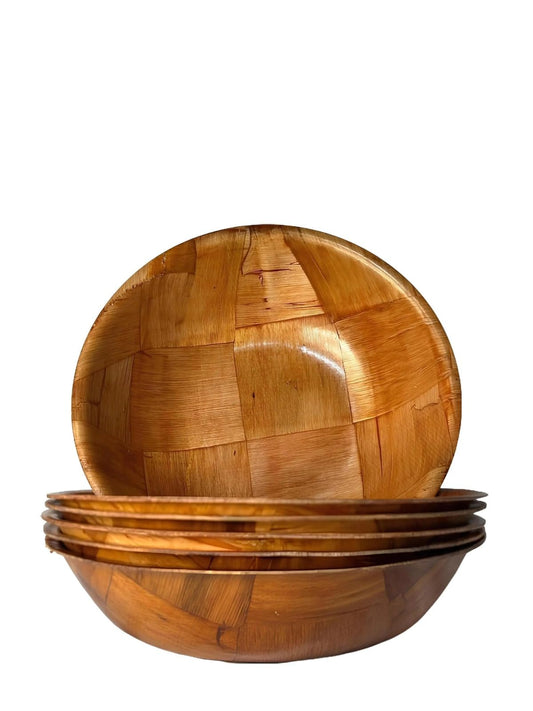 Rich&Richer Wooden Salad Bowl Set 6 Pcs - 8 Inch Salad Bowls Large Serving, Woven Wooden Bowls for Food, Mixing Bowls for Kitchen Set - Wood Salad Bowl Set Serving Bowls