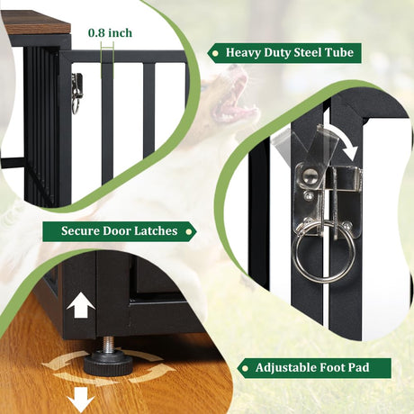 AGESISI Dog Crate Furniture for 2 Dogs, 76” Wooden Dog Kennel with Divider, XXL Double Dog Crate Furniture Large Breed with 4 Doors, Dog Cage End Table Indoor for Large & Medium Dogs, Black AGESISI