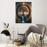 Tree of Life Diamond Art Kits for Adults - 5D Round Drill Diamond Painting Kits, DIY Font of Life Diamond Painting Gem Art, Crystal Waterfall Diamond Art Painting for Home Decor Walls Gifts 12X16Inch Xylogist