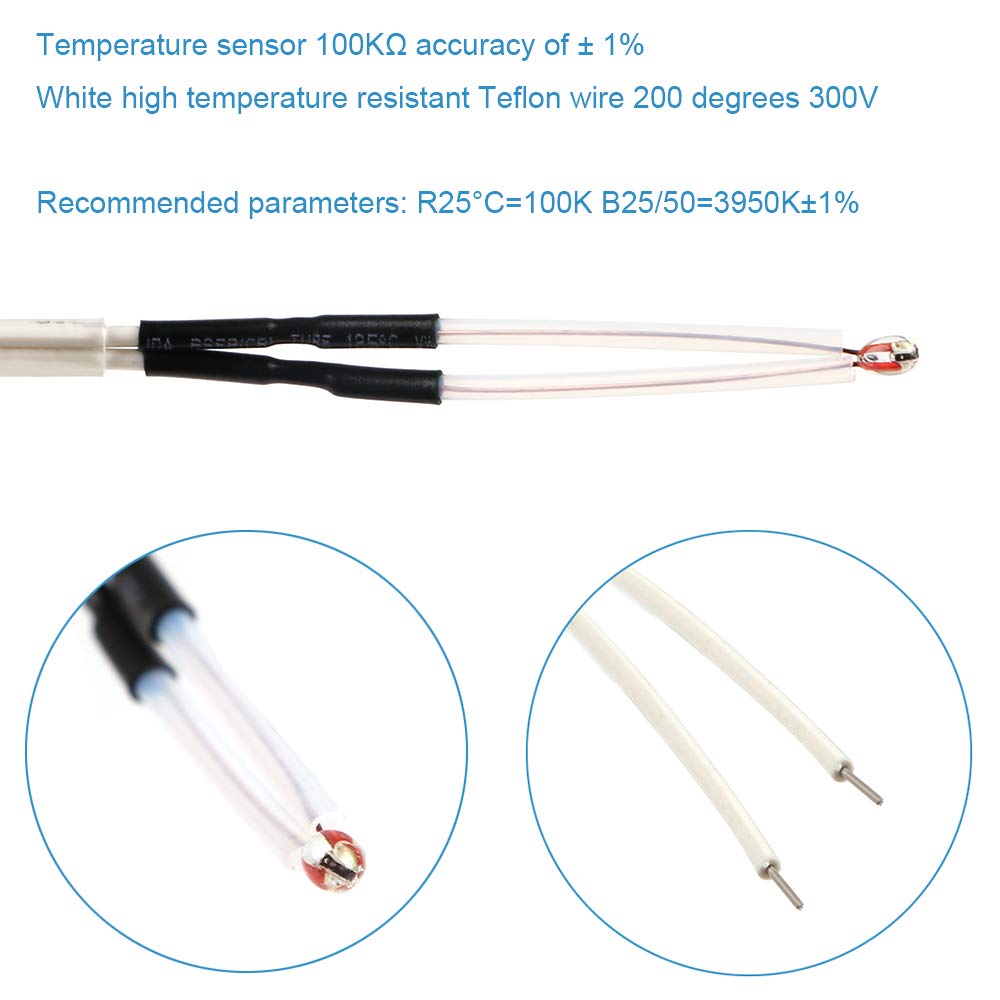 MakerHawk 5pcs Aluminum Heater Block for MK7 / MK8 3D Printer and 5pcs NTC 3950 100K Thermistor with 1 Meter Wiring and 5pcs 12V 40W 620 Ceramic Cartridge Heater for 3D Printer MakerHawk
