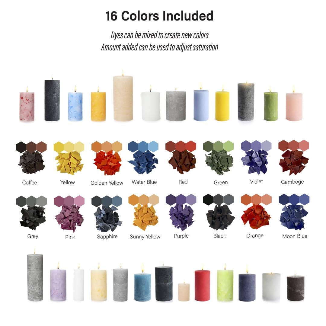 Beesworks Wax Candle Dyes - 16 Colors Wax Dyes for DIY Candle Making, Soap Making (0.15 oz per Color) BEESWORKS