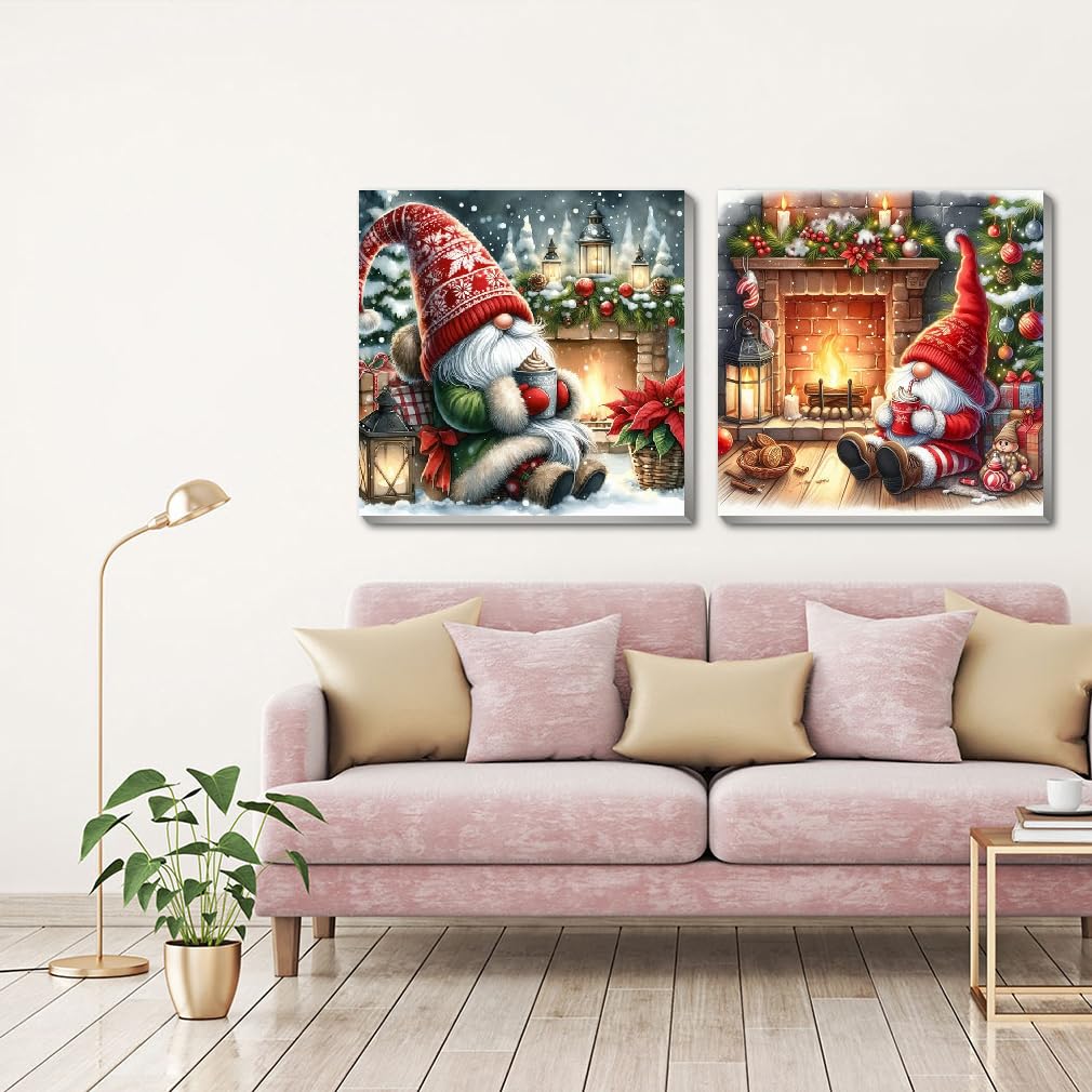 2 Pack Gnome Paint by Numbers Kit for Adults Beginner with Framed,Christmas Easy Adult Paint by Number Kits on Canvas DIY Painting for Beginners Art by Numbers for Home Wall Decor 10x10 Inch NEGEKFKX