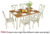 PLAUIN 7-Piece Farmhouse Dining Table Set with 6 Chairs - Solid Wood Kitchen Table Perfect for Small Space, Dining Room & Office, Rustic Cream PLAUIN