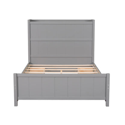 Harper & Bright Designs Full Size Bed with Bookcase Headboard and 4 Storage Drawers in Gray - WoodArtSupply