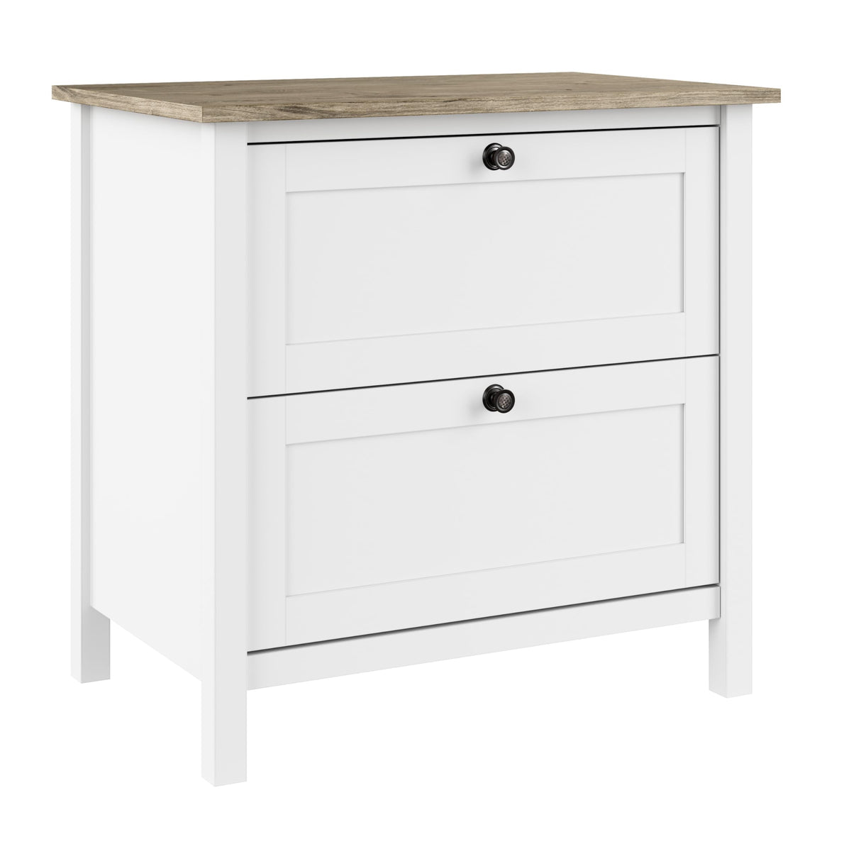 Bush Furniture Mayfield 2 Drawer Lateral File Cabinet in Pure White and Shiplap Gray Bush Business Furniture