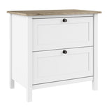 Bush Furniture Mayfield 2 Drawer Lateral File Cabinet in Pure White and Shiplap Gray Bush Business Furniture