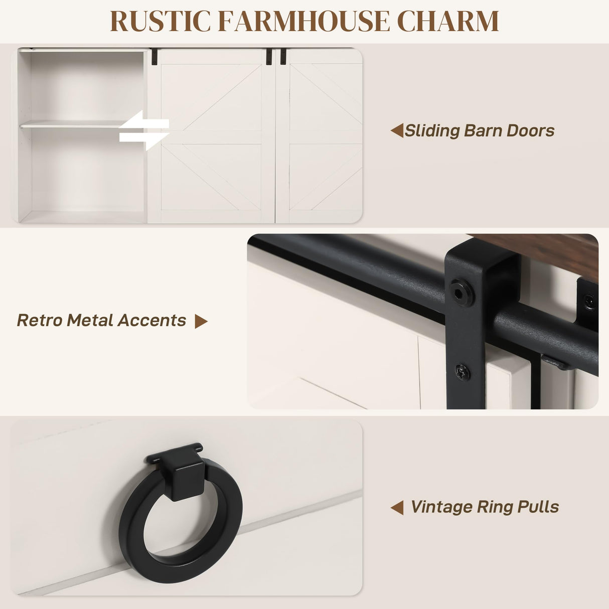 HOMCOM 60" Farmhouse Sideboard Buffet Cabinet with Storage, Kitchen Cabinet with 2 Sliding Barn Doors, 4 Deep Drawers and 2 Adjustable Shelves, Coffee Bar Cabinet, Distressed Cream White HOMCOM