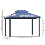 Outsunny 10' x 12' Hardtop Gazebo Canopy with Polycarbonate Roof, Aluminum Frame, Permanent Pavilion Outdoor Gazebo with Netting, for Patio, Garden, Backyard, Deck, Lawn, Light Gray Outsunny