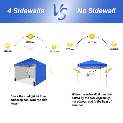 CROWN SHADES 10X10 Comercial Instant Canopy Pop Up Tent with Center Lock (10x10 with 4 Sidewalls, Blue)