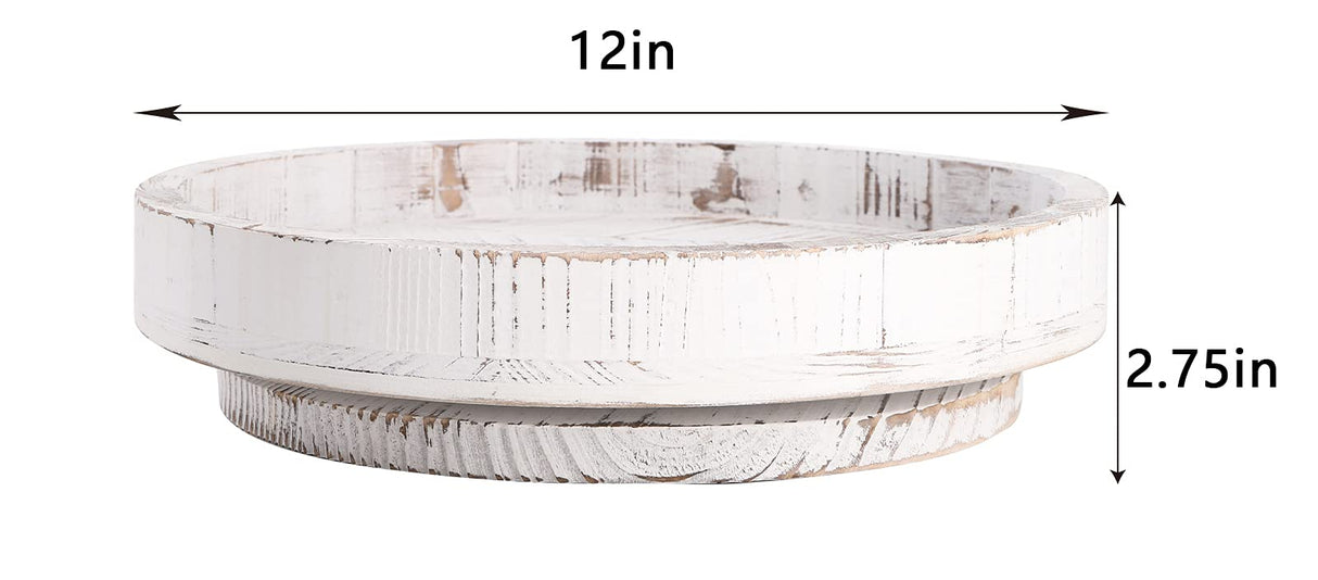 TOPZEA 12 Inch Lazy Susan Turntable Wood, Rotating Rustic Farmhouse Turntable Tray, Round Spanning Display Serving Tray Spice Rack Cabinet Organizer Dining Table Centerpiece for Snacks, Spices, Wine TOPZEA