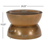 Merax Metal Hammered Coffee Table 24.25" Round Tabletop, Modern Iron Hourglass Coffee Table for Living Room, No Assembly Required, Bear 150lbs, Gold Merax