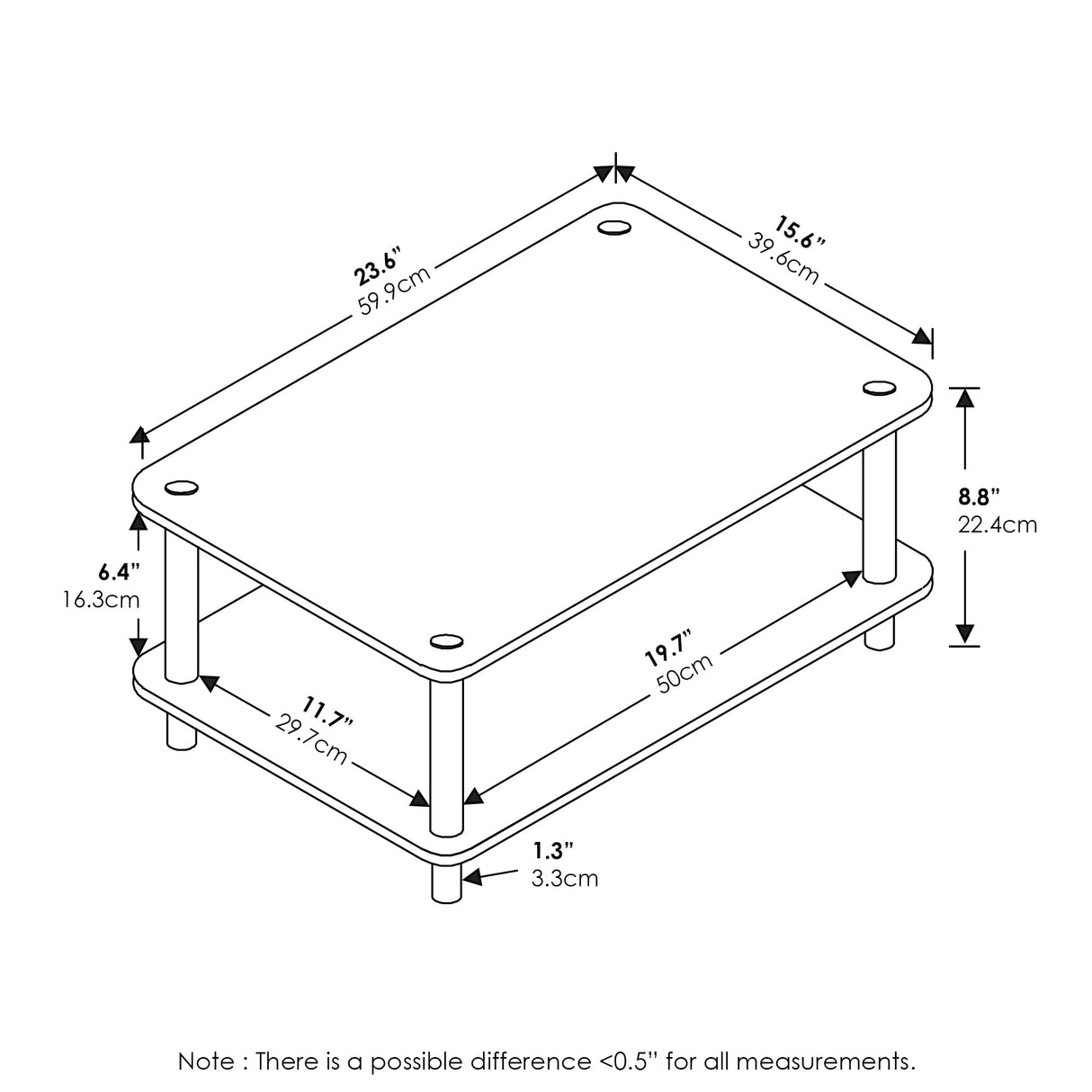 Furinno 11172 Just 2-Tier No Tools Coffee Table, White w/White Tube Furinno