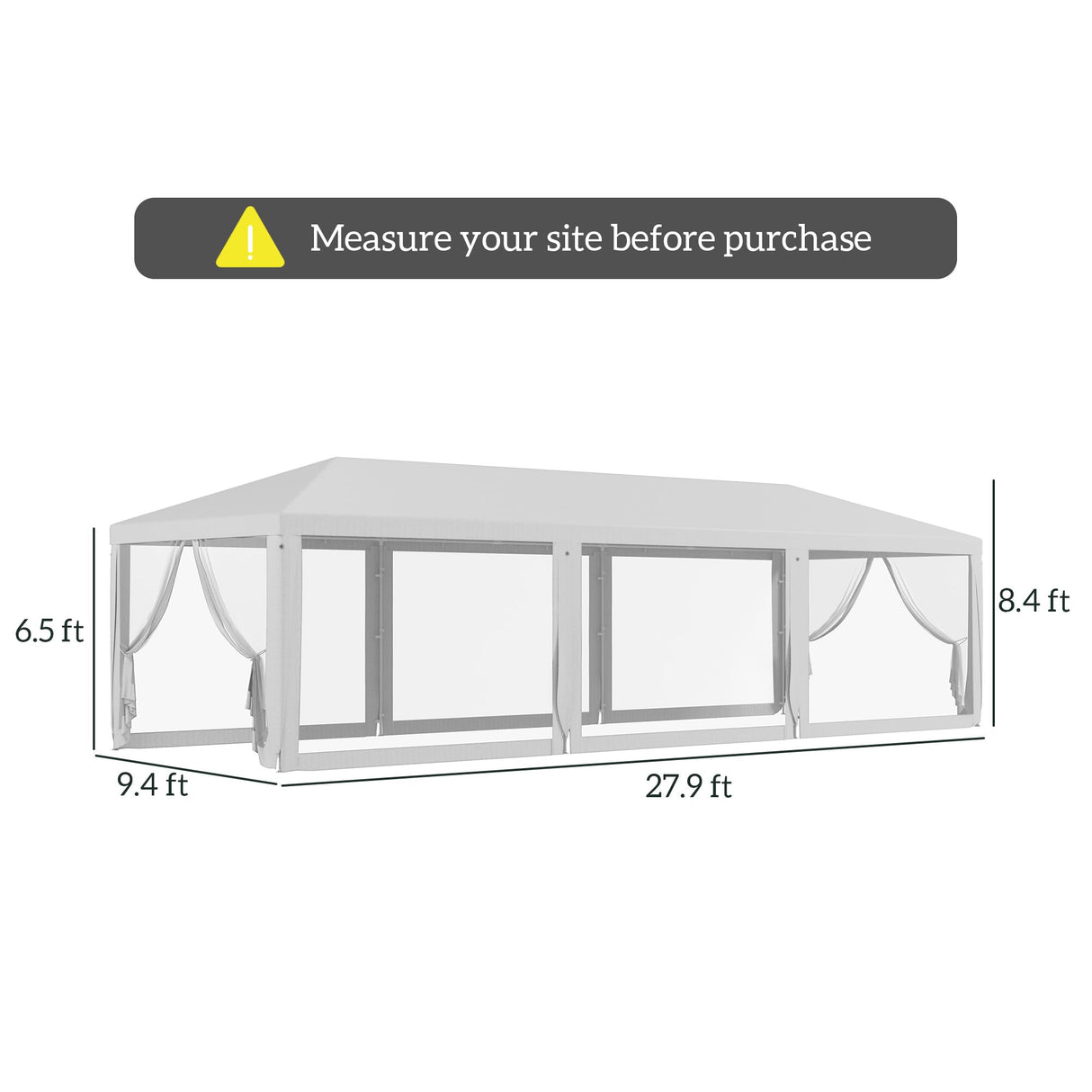 Outsunny 10' x 28' Party Tent Canopy, Outdoor Event Shelter Gazebo with 8 Removable Mesh Sidewalls, Zipper Doors, Steel Frame, White Outsunny
