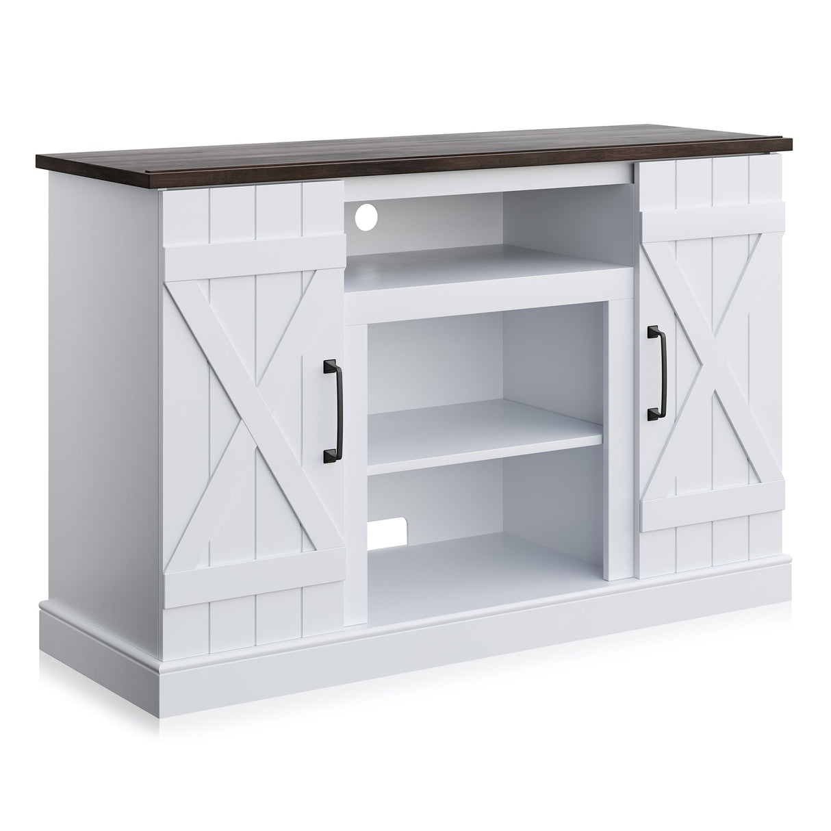 BELLEZE Industrial 47 Inch Rustic Wood TV Stand & Media Entertainment Center Console Table for TVs up to 50 Inch with Open Storage Shelves & Cabinets - Veropeso (White) BELLEZE