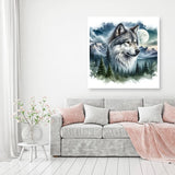 MOMDEDP 5D Forest Wolf Diamond Art Kits for Adults Beginners,DIY Full Round Drill Diamond Painting Kits Moon Wolf Head, Diamonds Dot Gem Art Crystal Mountain Landscape for Home Wall Decor12X12In MOMDEDP