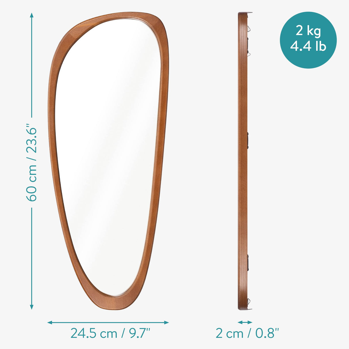 Navaris Irregular Wall Mirror - 23.6 x 9.6 in - Wooden Asymmetrical Mirror - Mid Century Abstract Design - Aesthetic Home Decor - Beechwood Frame Navaris