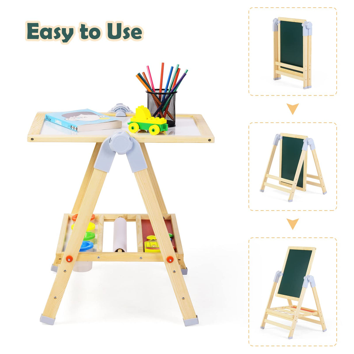 XCSOURCE Art Easel for Kids, 360°Rotating Adjustable Toddler Easel, Double Sided Wooden Kids Easel Drawing Board with Magnetic Chalkboard, Dry Erase White Board & Paper Roll Paint Art Set for Kids 2+ XCSOURCE