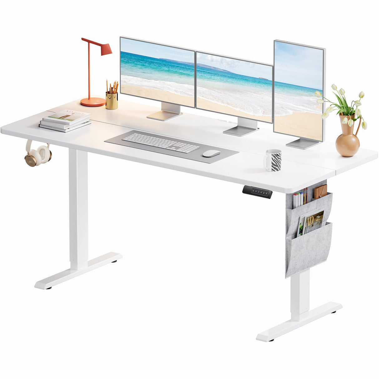 Marsail Standing Desk,Home Office Adjustable Heights Desk,Stand Up Desk,63x24 Inches Desktop Sit Stand Gaming Computer Desk for Study,Writing with 4 Memory Presets,Headphone Hook,Cable Organizer,White Marsail
