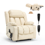 RHHVVR Electric Lift Chair Oversized, Dual Motor Power Lift Recliner Faux Leather Sofa with 8-Point Vibration Massage and Lumbar Heating, Stainless Steel Cup Holders for Elderly, Medium-Firm, Beige RHHVVR