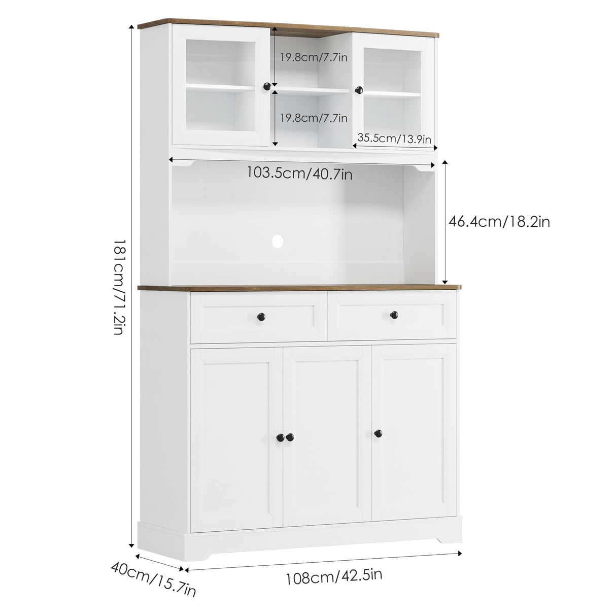 FACBOTALL Kitchen Pantry Storage Cabinet, Freestanding Hutch Cabinet with Buffet Cupboard, Utility Pantry with Microwave Stand,Tall Kitchen Cabinets with Adjustable Shelves for Kitchen FACBOTALL