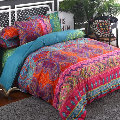 WONGS BEDDING Bohemian Comforter Set Queen, Ultra Soft Microfiber Reversible Boho Alternative Comforter Set - 3 Pieces (1 Solid Comforter + 2 Pillowcases), Bedding Duvet Set for Queen Bed WONGS BEDDING