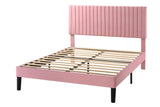 SHA CERLIN Full Upholstered Platform Bed Frame with Adjustable Headboard/Vertical Channel Tufted Velvet Fabric/Wooden Slats Support/Mattress Foundation/Box Spring Optional/Pink SHA CERLIN
