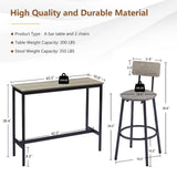 Tatub Bar Table and Chairs Set of 2, Industrial Sofa Table with Stools, 3 Piece Counter Height Small Dining Table Set for 2, Pub Table and Chairs Set of 2, Gray Tatub