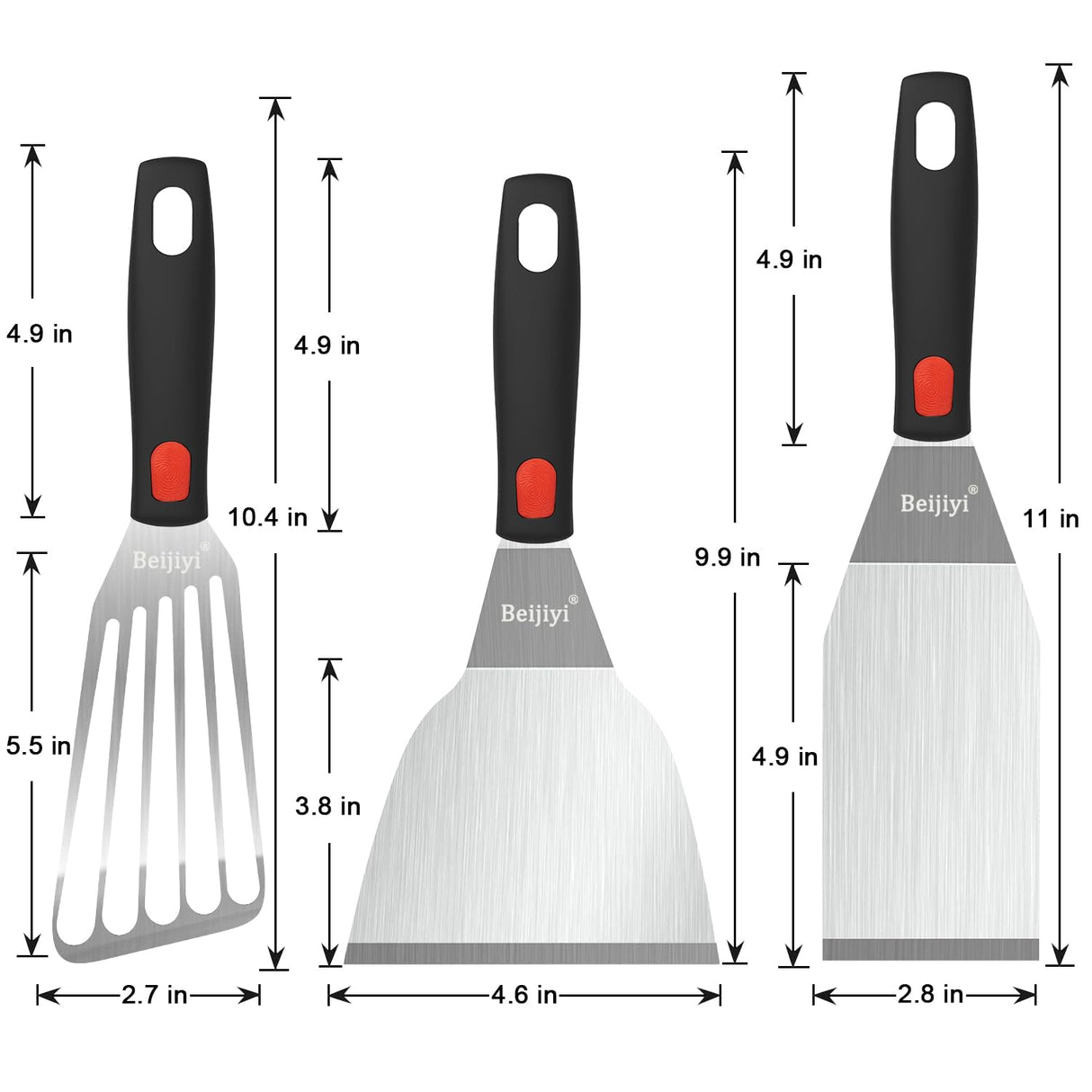 Beijiyi Stainless Steel Spatula Set, Heavy Duty Small Metal Spatula for Cooking Cast Iron Skillet with Silicone Handle - Griddle Grill Kitchen Spatula Flipper for Pancake, Fish, Smash Burger and Egg Beijiyi
