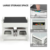 Kinder King Kids Wood Table & 2 Chairs Set, 3 in 1 Children Activity Table w/Storage, Removable Tabletop, Blackboard, 3-Piece Toddler Furniture Set for Art, Crafts, Drawing, Reading, Playroom, Grey Kinder King