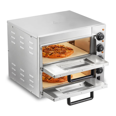 VEVOR Commercial Pizza Oven Countertop, 14" Double Deck Layer, Stainless Steel Electric Pizza Oven with Stone and Handle, Multipurpose Indoor Pizza Maker for Restaurant Home Pretzels Baked VEVOR