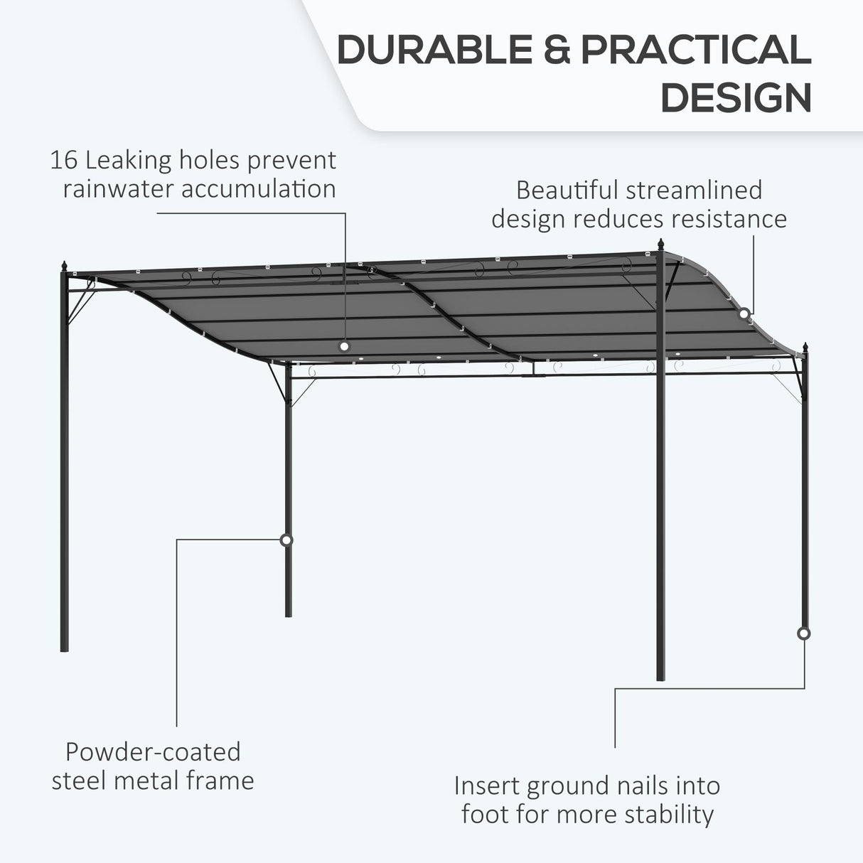 Outsunny 10' x 13' Steel Outdoor Pergola Gazebo, Patio Canopy with Weather-Resistant Fabric and Drainage Holes for Backyard, Deck, Garden, Gray Outsunny
