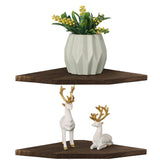 Joiishom Wood Corner Wall Shelves Set of 2, Solid Wood Corner Floating Shelves for Wall, Round End Wall Mounted Floating Corner Shelf for Bedroom, Living Room and Kitchen. (Brown-10 inch) Joiishom