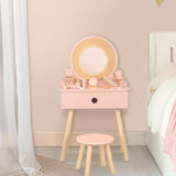 OOOK Kids Vanity Table and Chair Set, Pink Girls Vanity with 11 Pcs Accessories, Enough for Real and Pretend Makeup, Toddler Vanity for 3 Year Old and Up as Ideal Gift OOOK